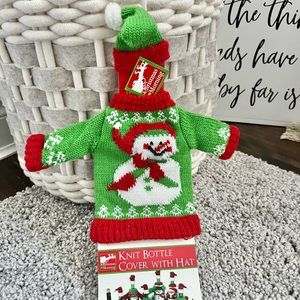 Christmas Ugly Sweater Knit Bottle Cover w/Hat Host Hostess Gift Bar Decor NWT